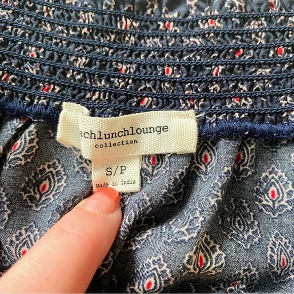 Beachlunchlounge Womens' Off The Shoulder Peasant Blouse Boho Blue Orange Small - Picture 6 of 7